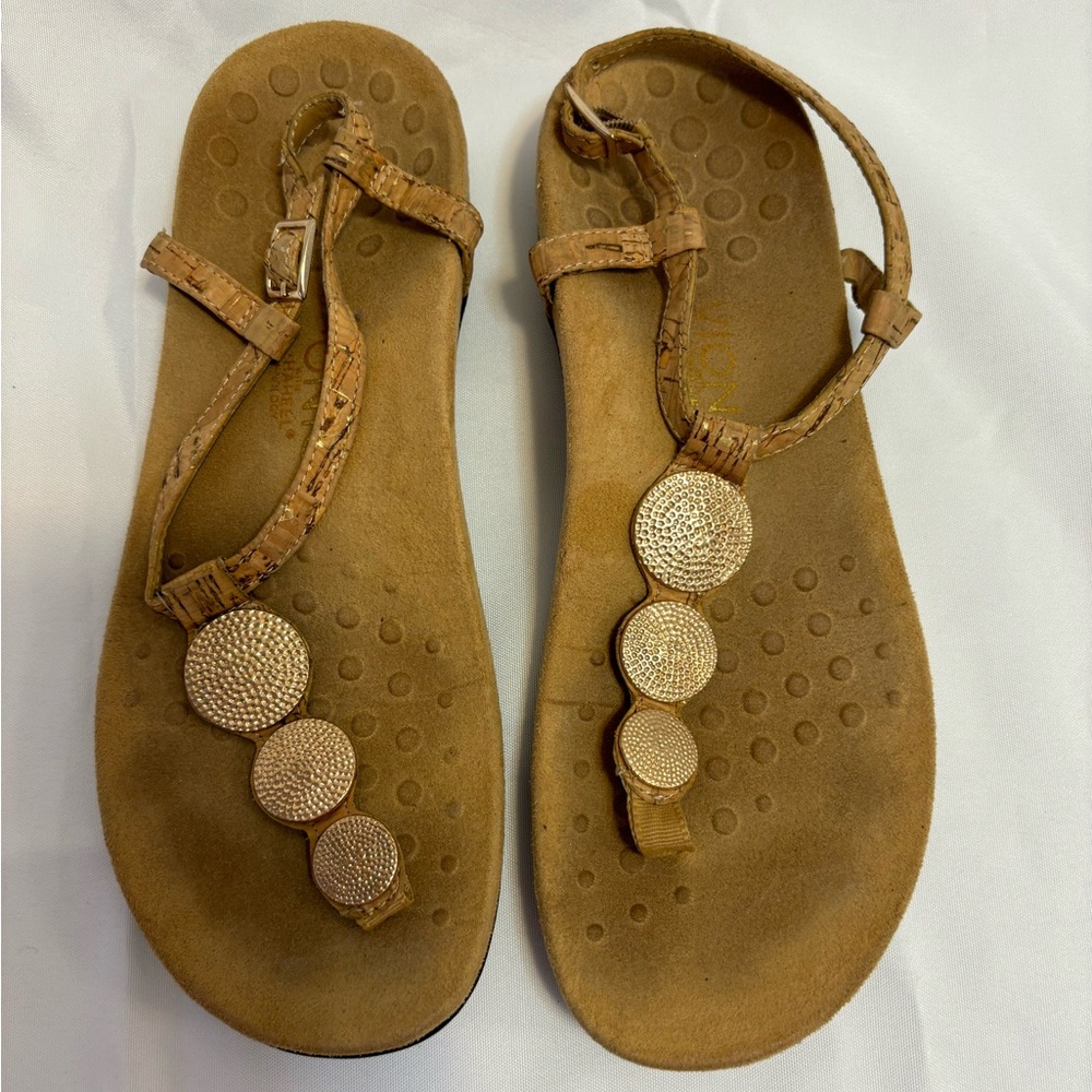 Vionic Rest Lizbeth Backstrap Gold Medallion Sandal Shoes Women’s Size 8
